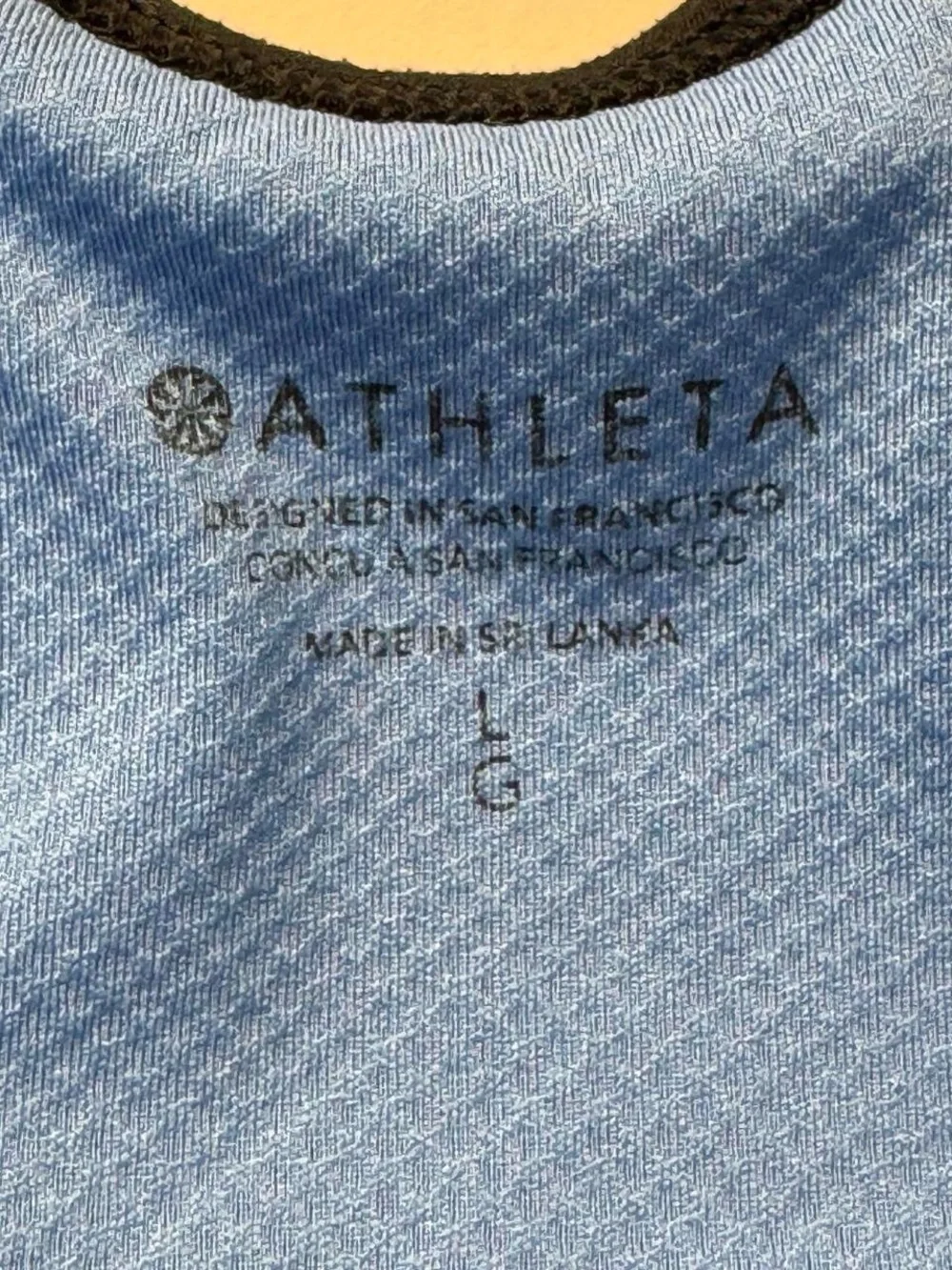 Athleta Light Blue Black Racerback Crop Sports Bra Large High Impact Athletic